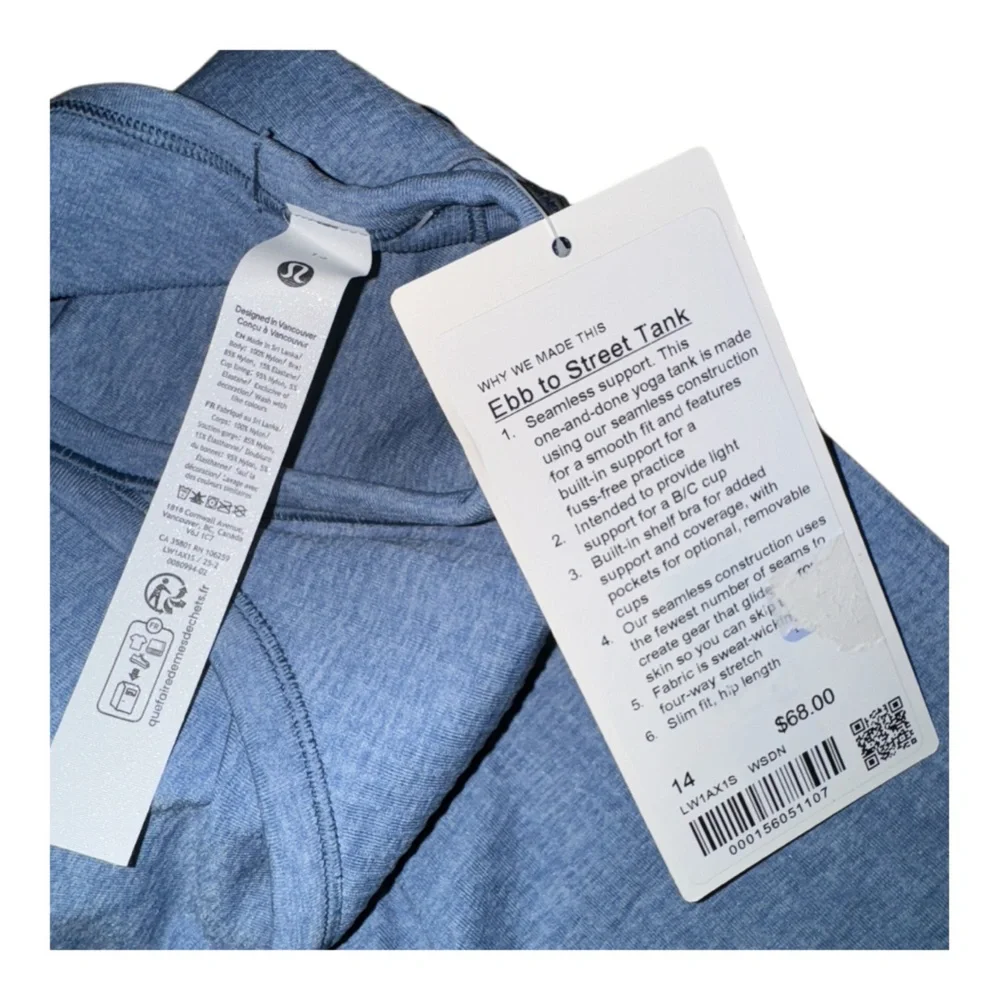 Lululemon Ebb to Street Tank Top B/C Cup Yoga Seamless Washed Denim Size 12 NWT - Picture 8 of 8